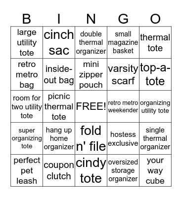 Thirty-One Bingo Card