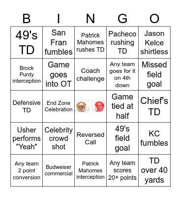 Super Bowl LVIII Bingo Card