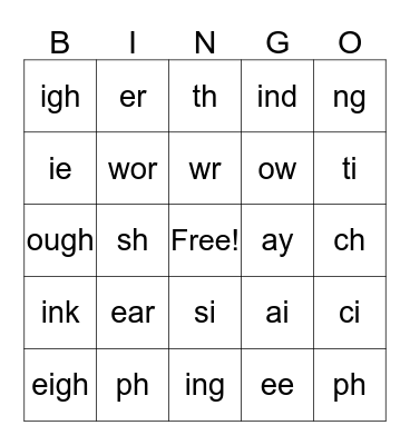 Phonics Bingo Card