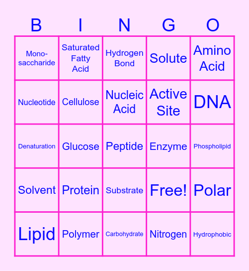 Biomolecule Bingo! Bingo Card