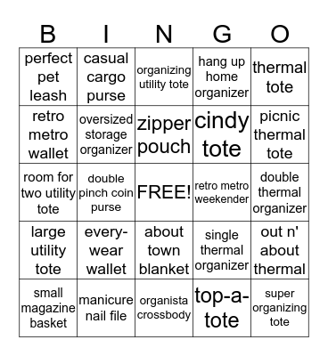 Thirty-One Bingo Card