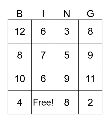 Number Bingo Card