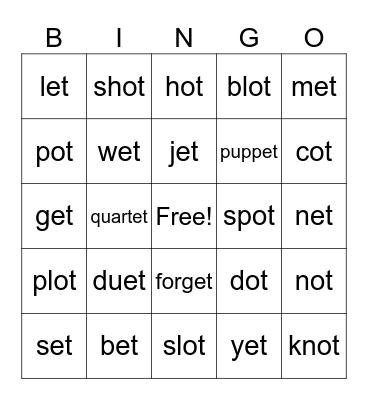 et & ot Family Bingo Card
