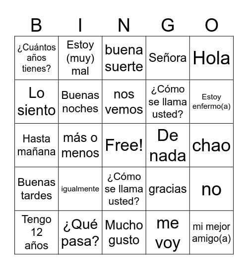 Los saludos Bingo Card