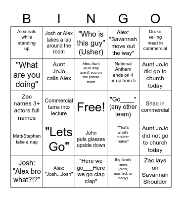 Super Bowl 24 Bingo Card