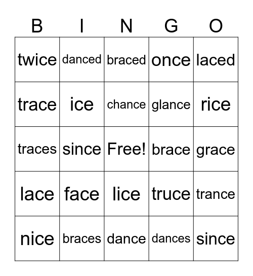 ce Endings Bingo Card