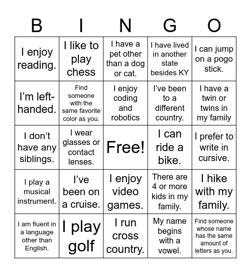 Untitled Bingo Card
