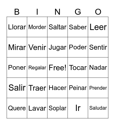 Verb Spanish Bingo Card