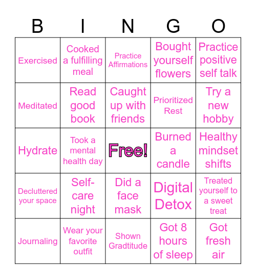 SELF LOVE BINGO ! Bingo Card