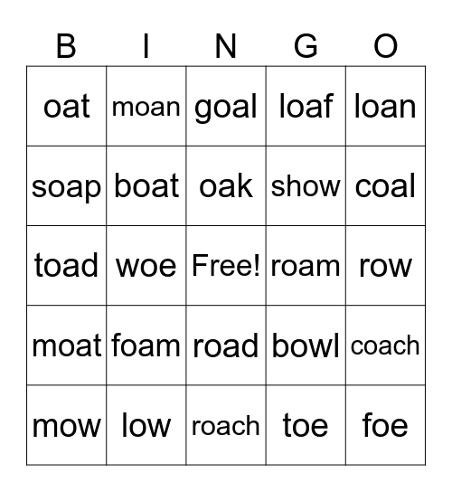 Long O Bingo Card