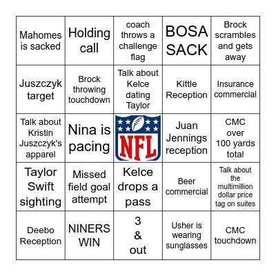 Super Bowl 2024 Bingo Card