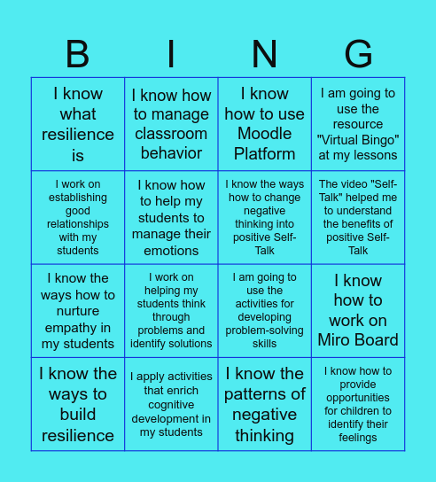 Module 4 Self  Assessment Bingo Card