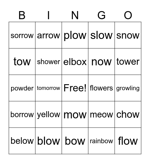 Spelling Words Bingo Card