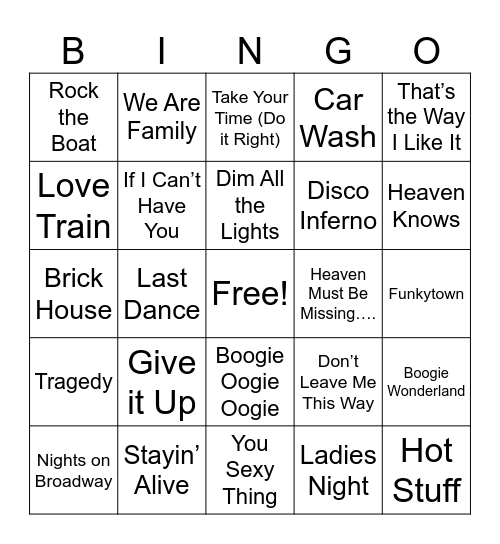 Disco Night Bingo Card