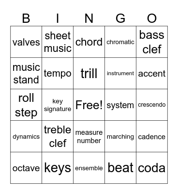 music bingo Card