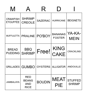 MARDI GRAS Bingo Card