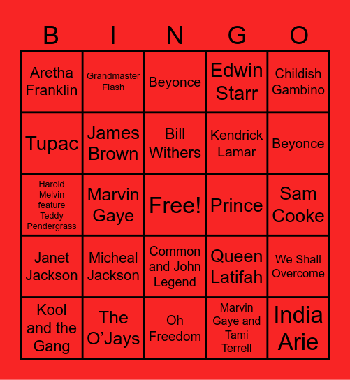 BHM: Music Bingo Card