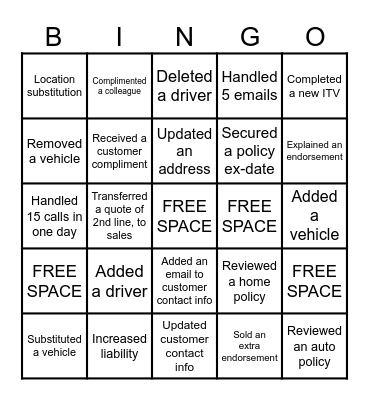 Service Bingo Card