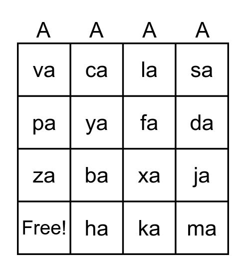 bacachadafa Bingo Card