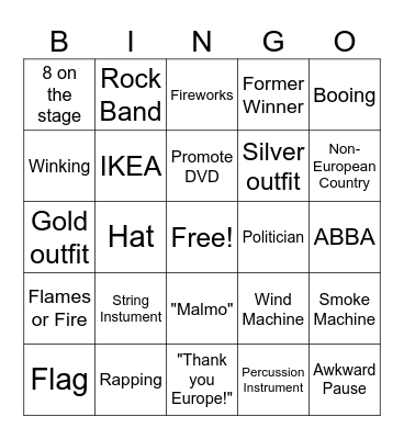 Eurovision |   No Prize Bingo Card