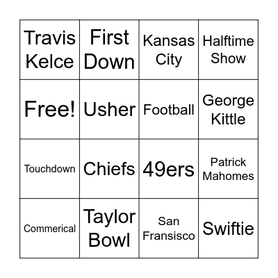 Super Bowl Tailgate Bingo Card