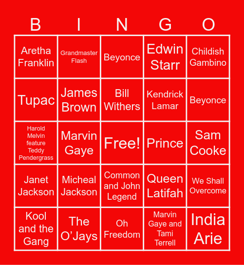 BHM: Music Bingo Card