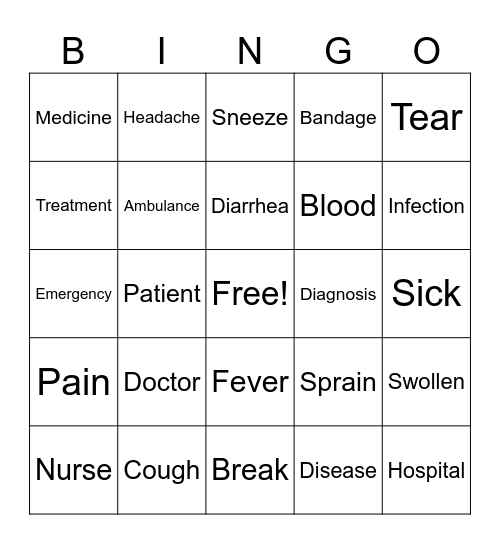 ASL Medical Bingo Card