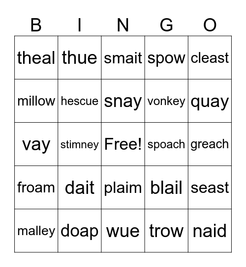 Vowel Teams Nonsense Words Bingo Card