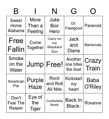 Classic Rock Songs Bingo Card