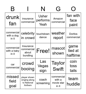 Super Bowl Bingo Card