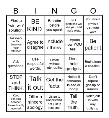 Conflict Resolution Bingo Card