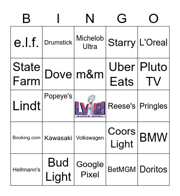 2024 Super Bowl Commercial Bingo Card