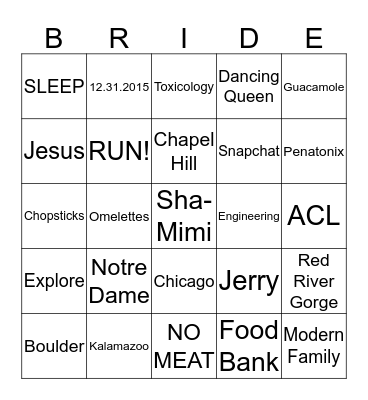 Mimi's Bridal Party Bingo Card