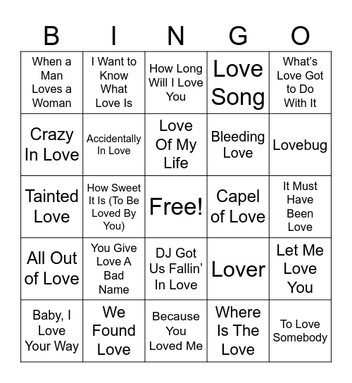 Love in the Title Bingo Card
