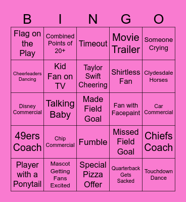 Kyla's Super Bowl Bingo Card