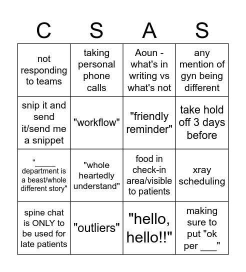 3rd/4th Floor Meeting! Bingo Card