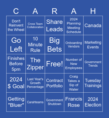 Carahsoft Company Kick Off Bingo Card