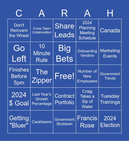 Carahsoft Company Kick Off Bingo Card