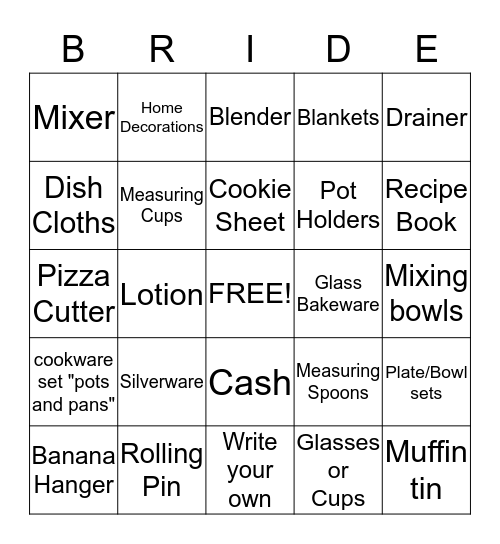 Gifts for Brooke Bingo Card