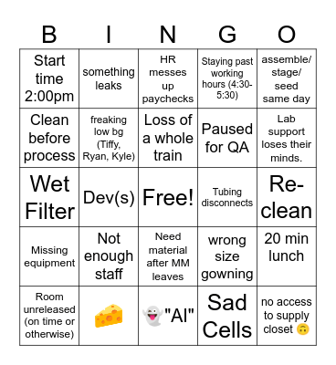 Production Bingo Card