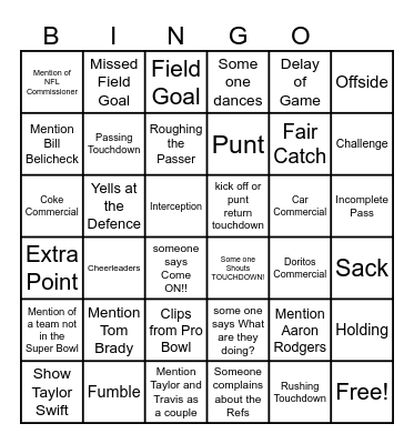 Super Bowl Bingo! Bingo Card