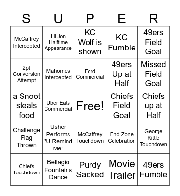 SUPER BOWL LVII Bingo Card