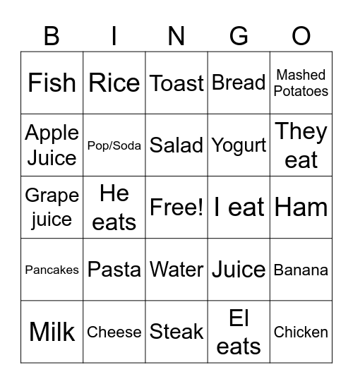 La Comida y Las Bebidas Bingo Card
