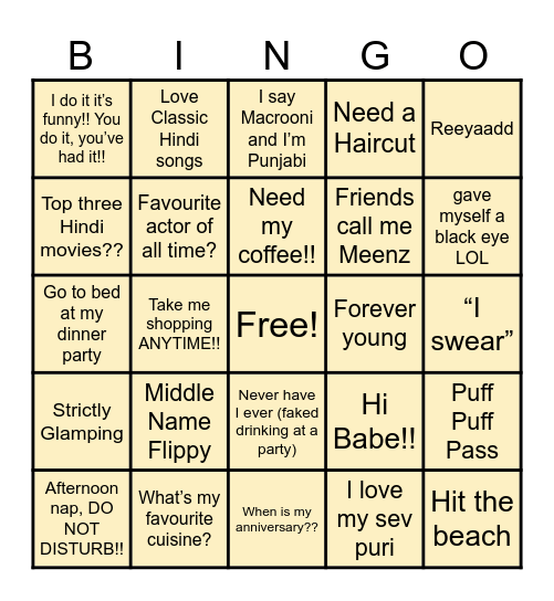 Happy Birthday Meenz!!! Bingo Card