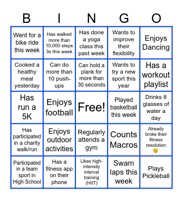 Faith Fitness Boot Camp Bingo Card