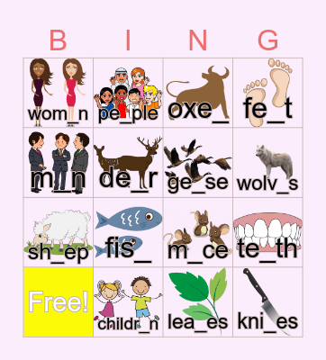 Irregular plural nouns Bingo Card