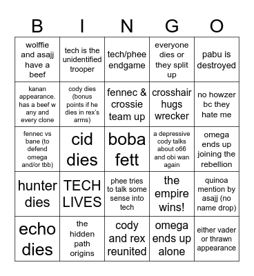 TBB S3 BINGO CARD Bingo Card