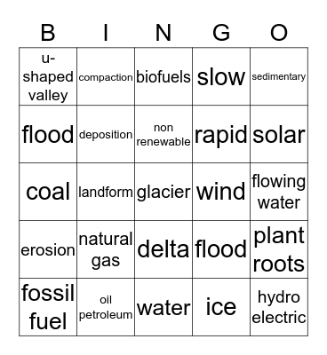 Earth's Resources Bingo Card