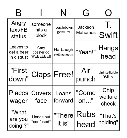 Superbowl 2024 Bingo Card