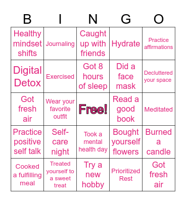 Self Love Bingo Card